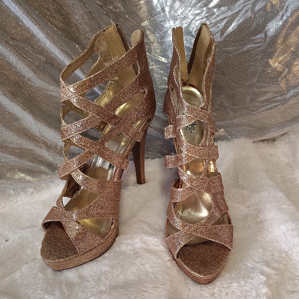 Qupid Gold Strappy High Heels